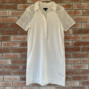J. Crew Eyelet Collared Shirt Shift Dress Women’s 2 White Cotton Short Sleeve